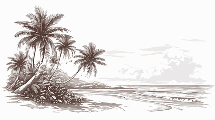 Tropical Palm Tree Landscape Sketch