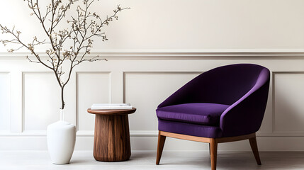 Fototapeta premium stylish living room featuring bold purple chair and wooden table