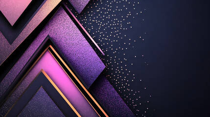 Geometric purple design with layered shapes and sparkling accents