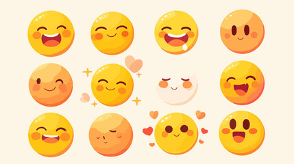 Fototapeta premium Smiley Emoticon Line Icons Flat Vector Style Isolated