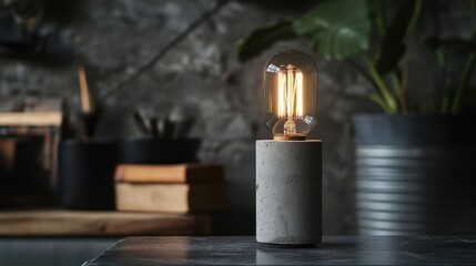 Stylish Concrete Lamp with Vintage Edison Bulb