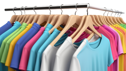 Colorful T-Shirts on Hangers, Isolated
