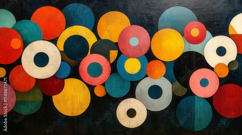 Poster vibrant abstract design featuring a multitude of colorful circles, creating a dynamic visual effect 