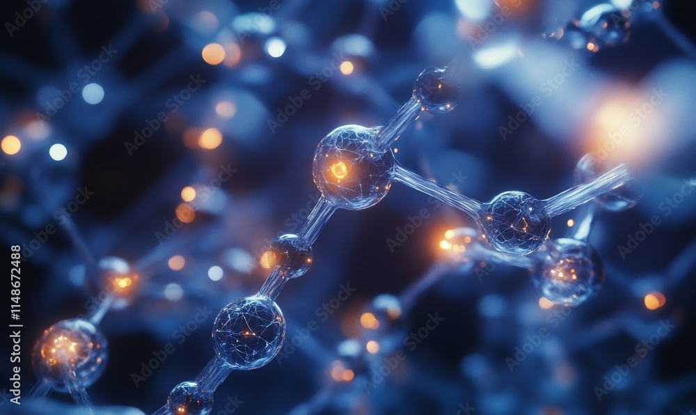 Poster abstract representation of molecular structures with glowing elements.
