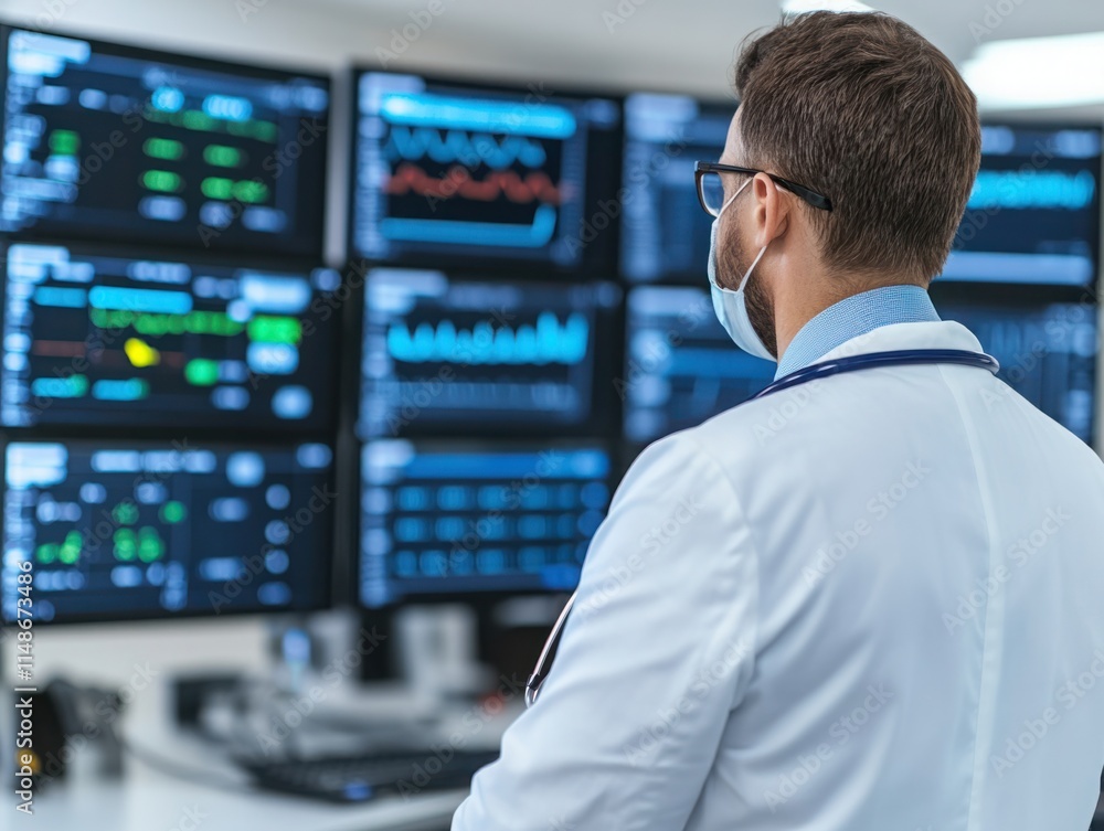 Aufkleber medical professional observing patient data on multiple monitors in a modern healthcare setting with