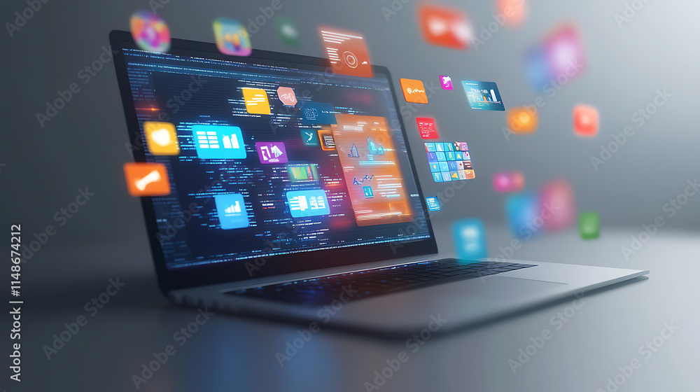 Poster digital innovation showcase online workspace graphic visualization modern technology close-up digita