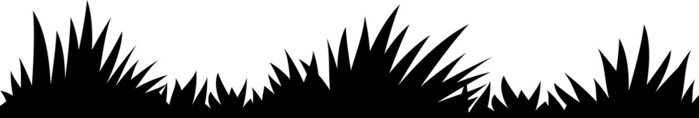 Meadow Grass Seamless Background. Cute Clean And Smooth Meadow Grass Border Design in Black Colors. All Object Are Separated. Vector Illustration.