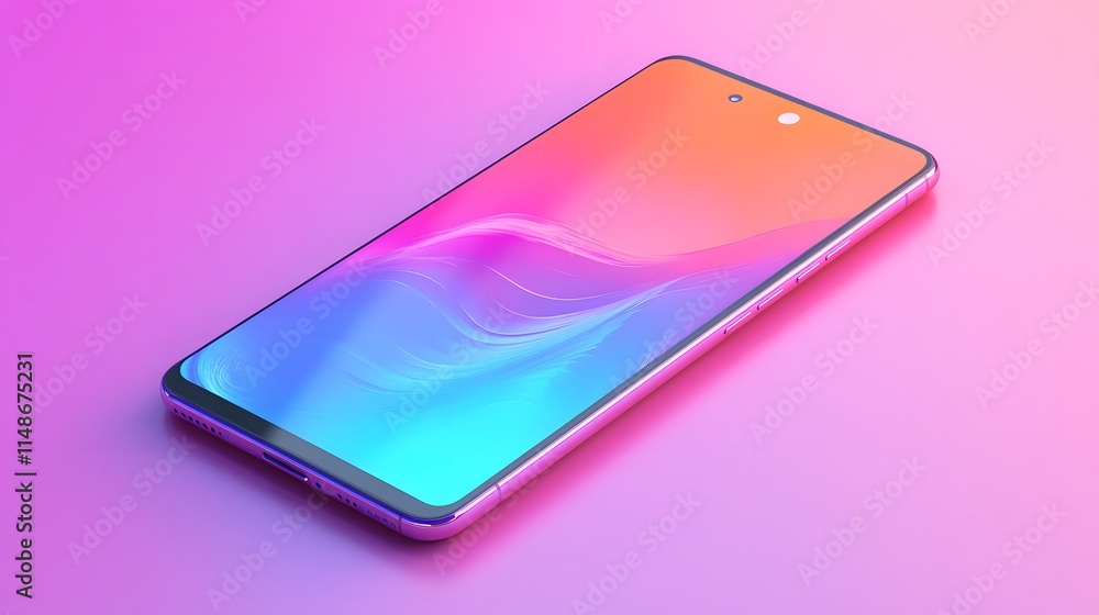 Poster modern smartphone with vibrant gradient background showcasing a sleek design and innovative technolo