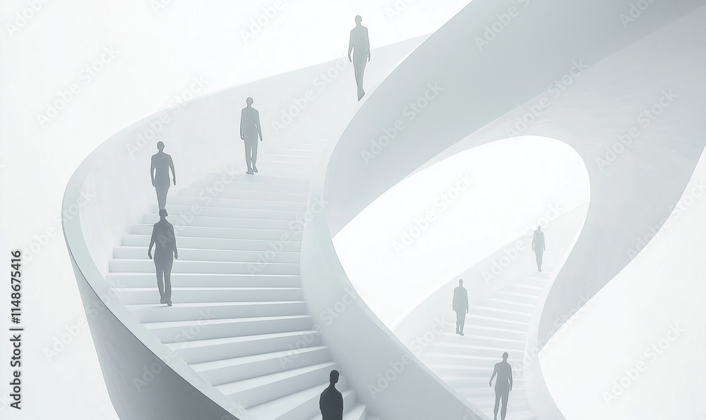 Poster embracing diversity and equality a journey upwards on abstract stairs in a minimalistic environment