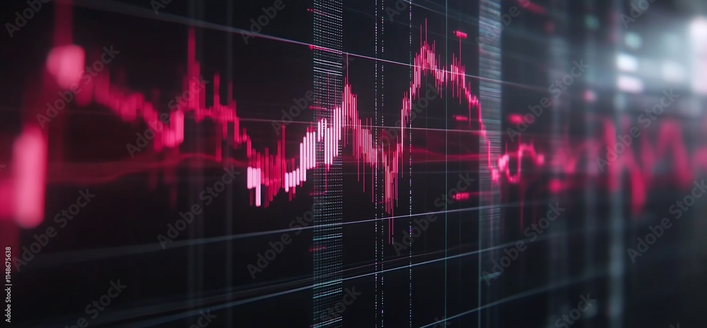 Aufkleber digital stock market graph with fluctuating data visualizations.