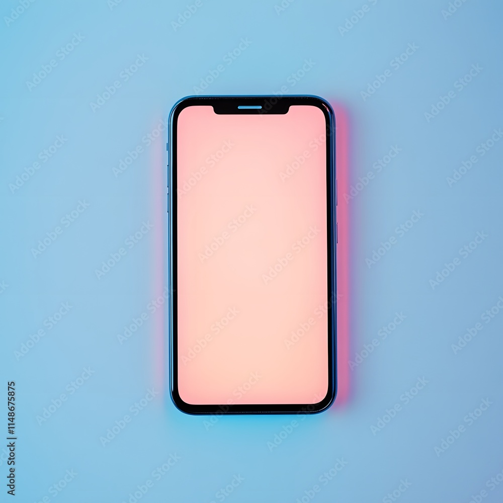 Aufkleber Minimalistic Mobile Phone Displaying Blurred Background with Soft Gradient Lighting in Pink and Blue Hues, Perfect for Technology and Modern Lifestyle Concepts