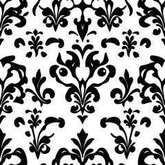 Fototapeta premium Elegant Damask Pattern: A classic, sophisticated damask pattern in black and white, featuring intricate floral motifs. Perfect for adding a touch of luxury and elegance to your designs. 
