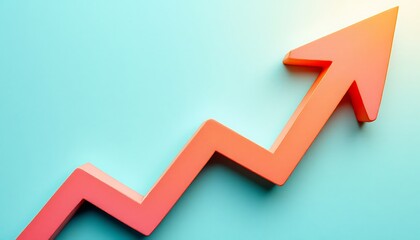 Real Estate Growth Bright Miniature Houses with Upward Arrow on Turquoise Background