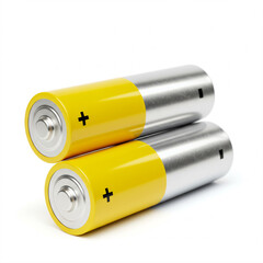 Two AA batteries with yellow tops and silver bottoms, displaying plus signs.