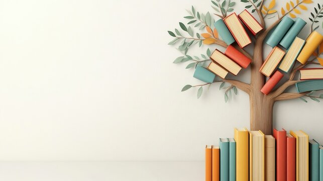 Creative Tree Made from Stacked Books 3D Design for Knowledge Concept