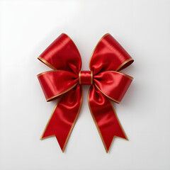 Fototapeta premium Elegant Red Bow with Gold Accents on White Background