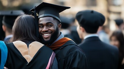 A graduate sharing a proud moment with their best friend during the celebration