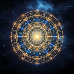Obraz premium Celestial Zodiac Wheel in Cosmic Space