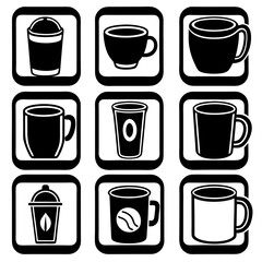 Travel Coffee Mug Silhouette Set For Business Branding In White Background