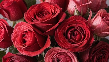 Obraz premium Red Roses Bouquet in Soft Light for Valentine's Day, Women's Day, Mother's Day, Wedding, birthday, floral background, copy space, 