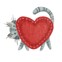 Cat holding a red heart