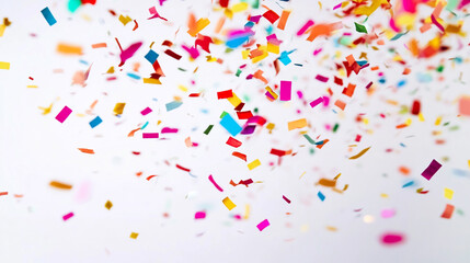 Colorful confetti falling from above during a celebration event indoors. 