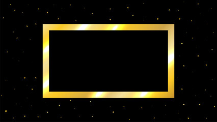 Gold Frame On Black Background With Confetti. Happy Birthday. Congratulations Banner. Celebration Wallpaper. Vector Illustration
