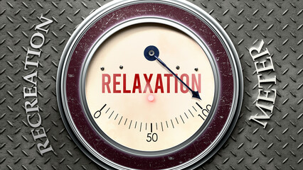 Relaxation and Recreation that is hitting a full scale, showing a very high level of relaxation, overload of it, too much of it. Maximum value, off the charts.  ,3d illustration