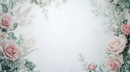 Delicate Pink Roses and Greenery Frame a Soft Background