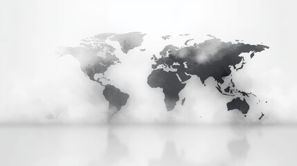 A stylized world map emerging from fog, symbolizing exploration and global connectivity.