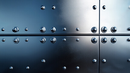 Metallic riveted steel panel texture with blue reflection
