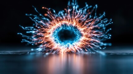 Abstract Energy Ring Blue and Orange Glowing Particles