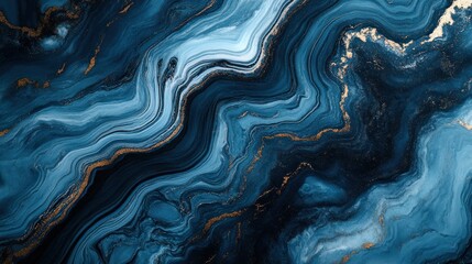 Dark blue and gold marble abstract background.