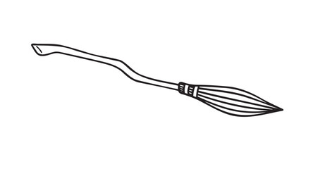 Fototapeta premium witch broom doodle hand drawn icon. Outline drawing witch broom line clipart symbol. Halloween magic broom. 