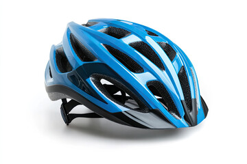Fototapeta premium Blue bicycle helmet isolated on white background.