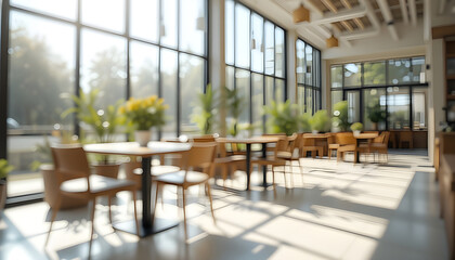 Fototapeta premium Light-Filled Modern Cafe Interior, Blurred View