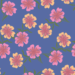 Obraz premium Beautiful little flower pattern on purple background. Sweet flower pattern is perfect for dress.