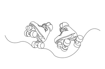 Roller skates continuous one line drawing. Vintage Retro roller skates single line art illustration. Editable vector.