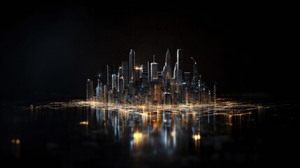 Fototapeta premium Futuristic 3D Hologram Cityscape Floating in Midair with Lights