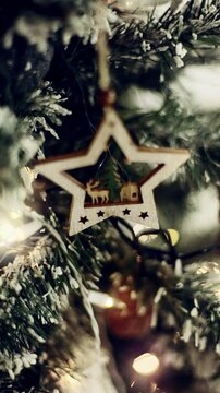 Christmas tree decorations in winter