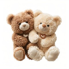 Obraz premium Cuddle Buddies: Two adorable teddy bears, one light beige and one brown, sit close together, showcasing their heartwarming friendship. Perfect for Valentine's Day, children's themes.
