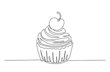 Cup cake continuous one line drawing. Muffin single line art illustration. Editable vector.