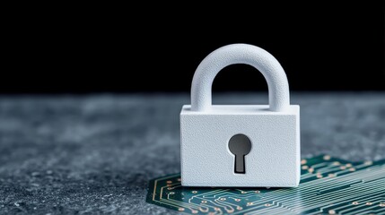 Naklejka premium White padlock on a circuit board, representing data security.