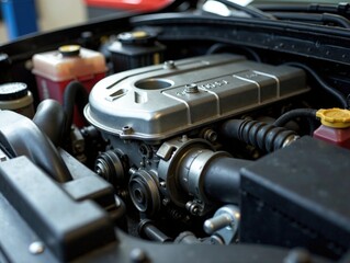 Fototapeta premium Car Engine Oil Change Bottom View - Maintenance Service