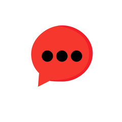 Red speech bubble icon with three dots for conversation or text message, flat vector design.
