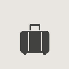 Minimalist black luggage icon in flat vector style on light gray background.