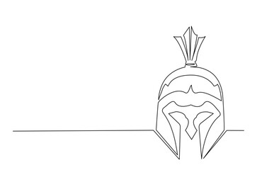 Roman warrior knight helmet mask  continuous one line drawing. Spartan headgear single line art illustration. Editable vector.