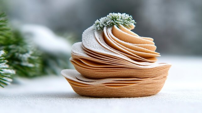 Delicate Layered Dessert with Winter Frosting and Evergreen Sprig