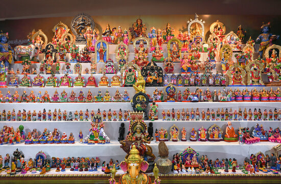Hindu gods dolls in Dasara dolls golu festival	