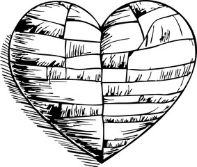 Sketch of a textured heart on white background, love and creativity